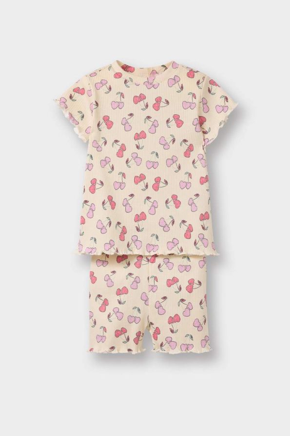 Girls' Baby 2-Piece Set Patterned Ribbed Short Sleeve T-Shirt and Shorts