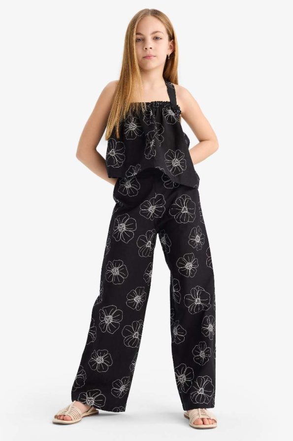 Girls' Floral Strap Linen Blouse