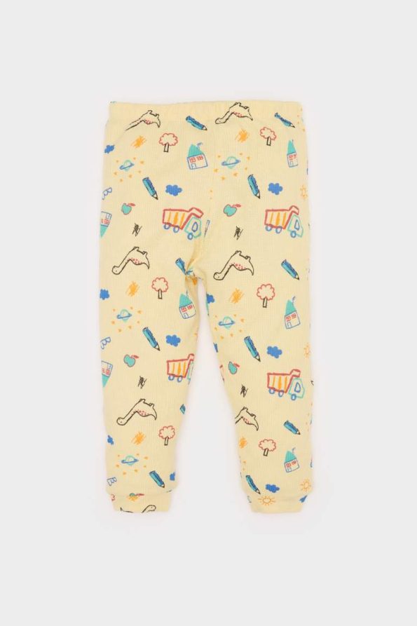 Boys' Pajama Set with Vehicle Print Long Sleeve Waffle Top and Elastic Waist Long Pants