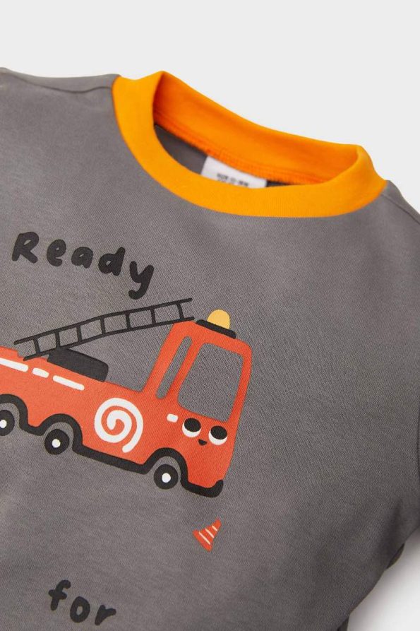 Boys' Long Sleeve Pajama Set with Vehicle Print and Elastic Waist Pants