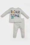 Boys' Dinosaur Print Waffle Long Sleeve Pajama Set with Elastic Waist Pants