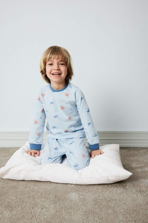 Boys' Cotton Pajama Set with Long Sleeves and Elastic Waist Pants