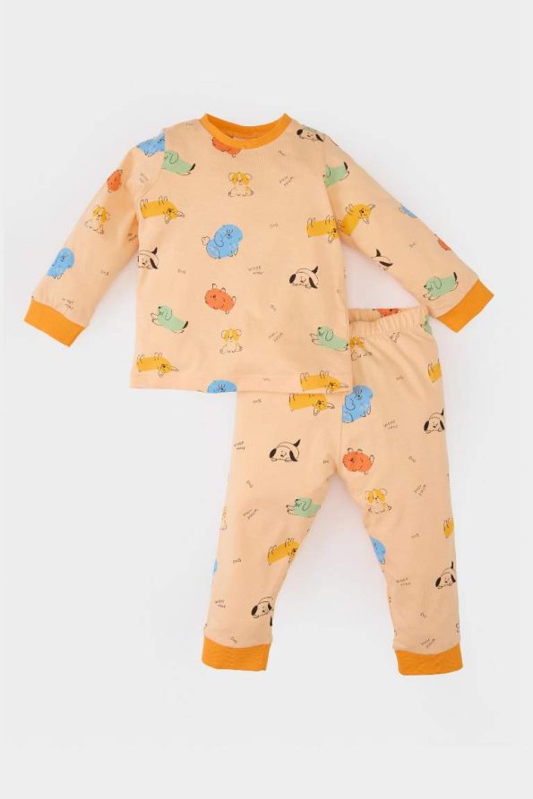Boys' Long Sleeve Printed Pajama Set with Elastic Waist Pants