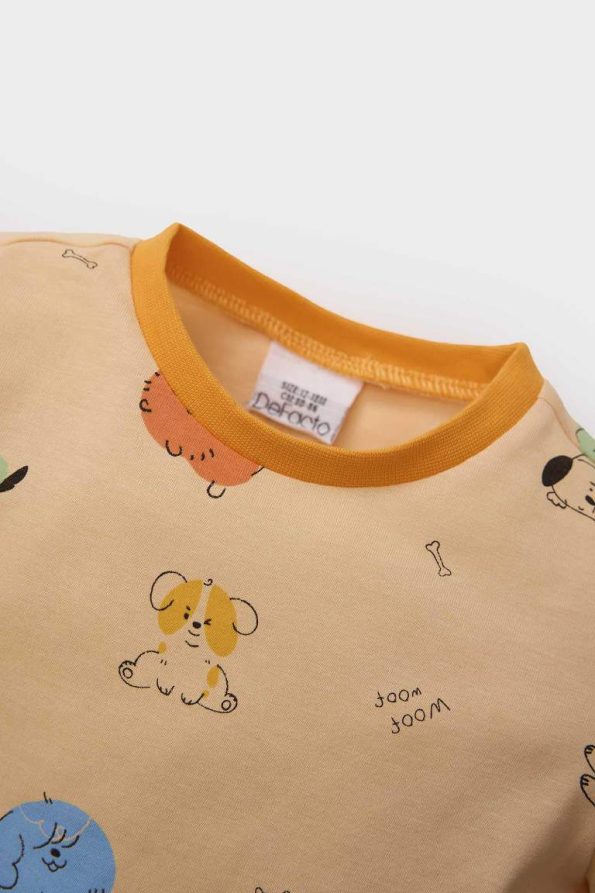 Boys' Long Sleeve Printed Pajama Set with Elastic Waist Pants