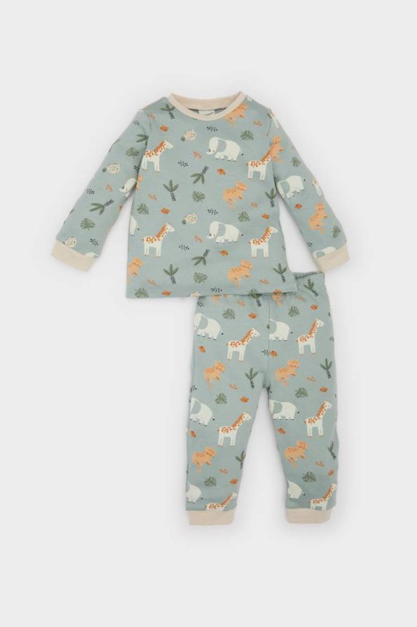 Boys' Safari Print Long Sleeve Pajama Set with Elastic Waist Pants