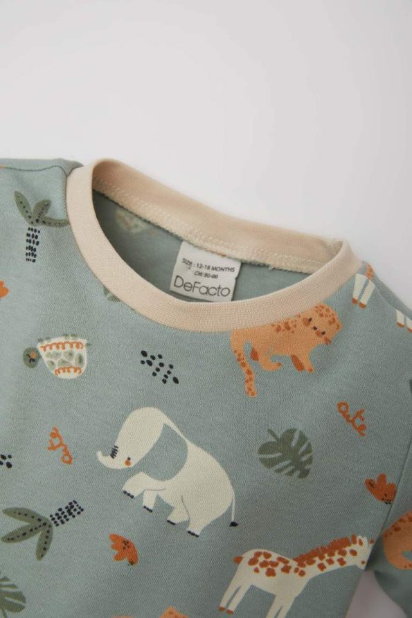 Boys' Safari Print Long Sleeve Pajama Set with Elastic Waist Pants