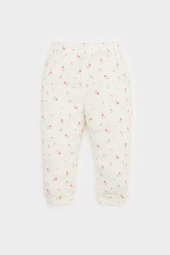 Girls' Floral Waffle Pajama Set with Long Sleeve Top and Elastic Waist Long Pants