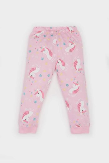 Girls' Unicorn Print Pajama Set with Long Sleeves and Elastic Waist Pants