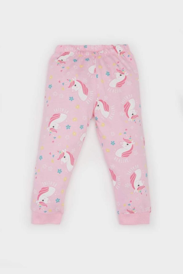 Girls' Unicorn Print Pajama Set with Long Sleeves and Elastic Waist Pants