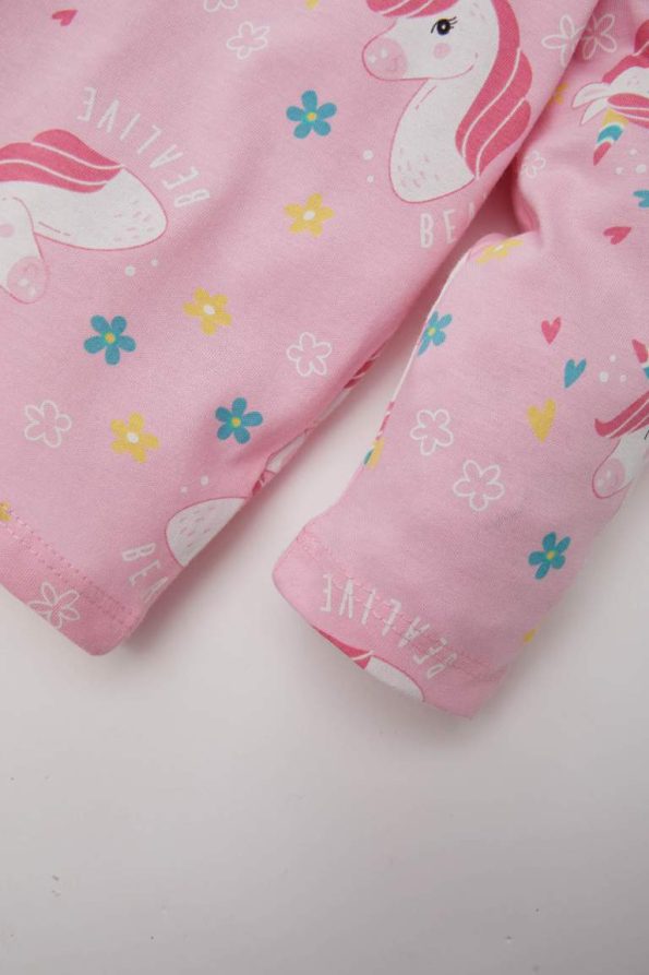 Girls' Unicorn Print Pajama Set with Long Sleeves and Elastic Waist Pants