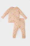 Girls' Pajama Set with Long Sleeve Printed Top and Elastic Waist Long Pants