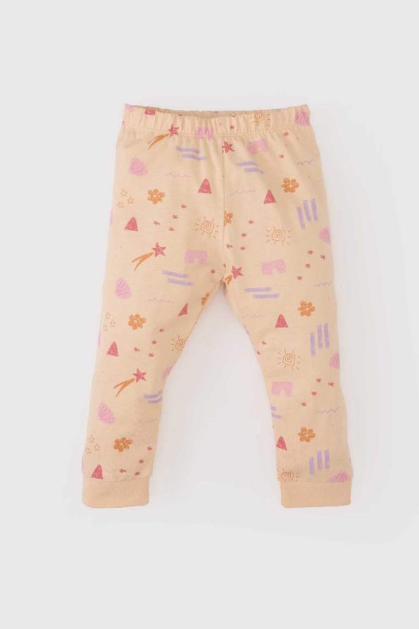 Girls' Pajama Set with Long Sleeve Printed Top and Elastic Waist Long Pants