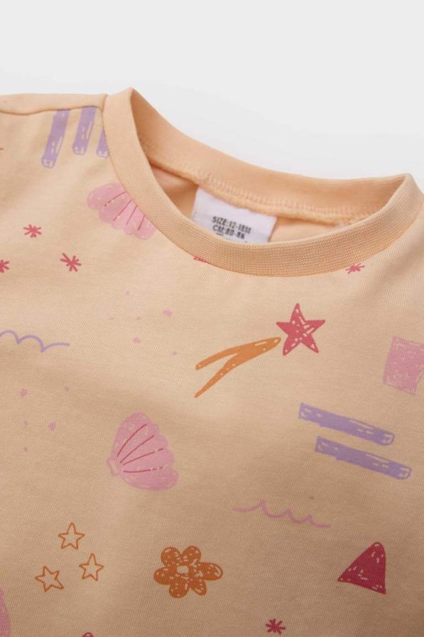 Girls' Pajama Set with Long Sleeve Printed Top and Elastic Waist Long Pants