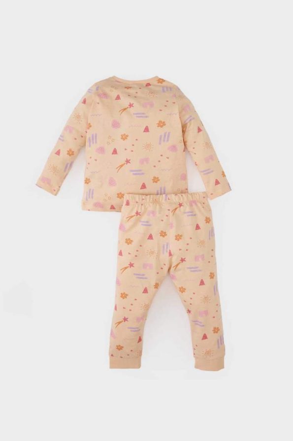 Girls' Pajama Set with Long Sleeve Printed Top and Elastic Waist Long Pants