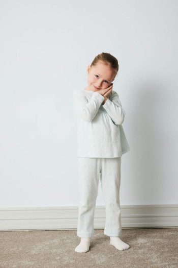 Girls' Baby Pajama Set with Long Sleeve Ribbed Top and Elastic Waist Long Pants