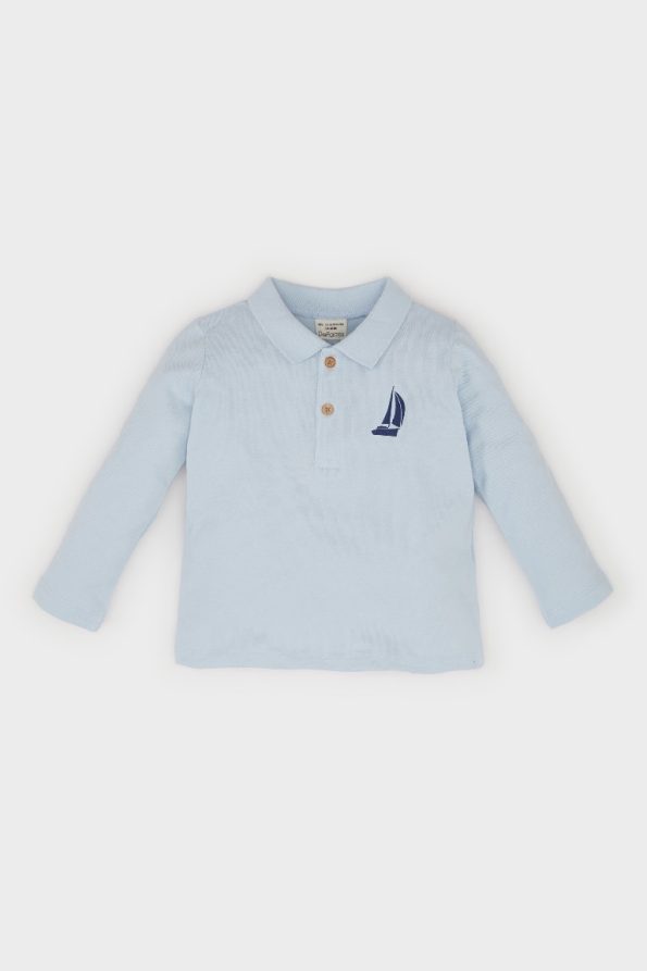 Boys' Polo Collar Printed Long Sleeve T-Shirt
