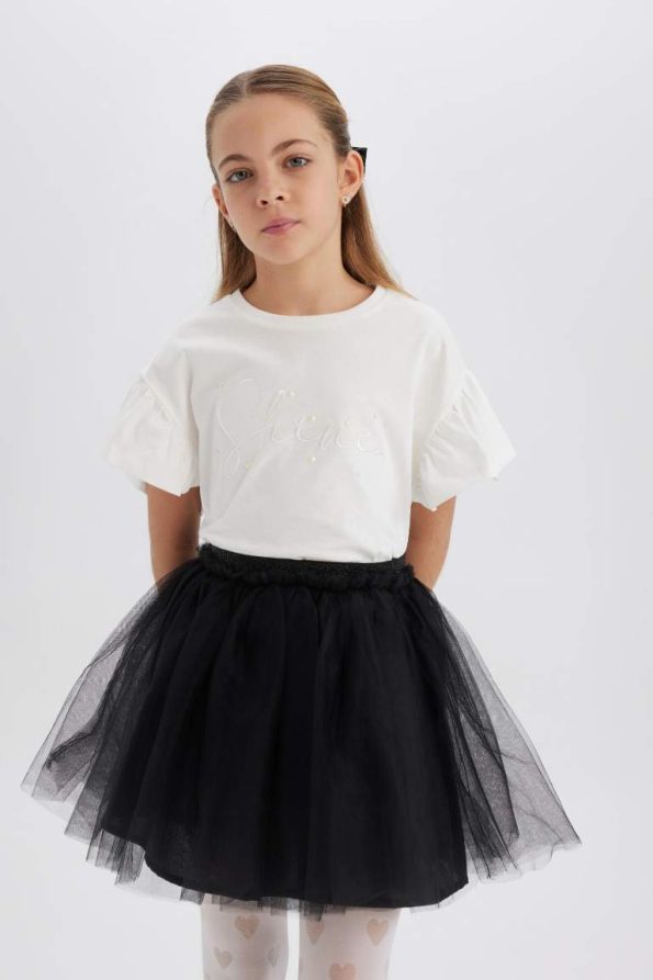 Girls' Printed Short Sleeve Crew Neck T-Shirt