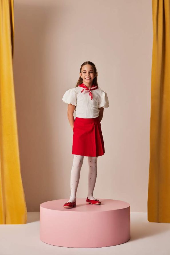 Girls' Short Sleeve Ribbed T-Shirt with Crew Neck