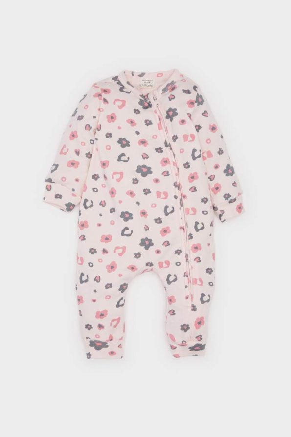 Girls' Newborn Printed Zip-Up Long Sleeve Romper
