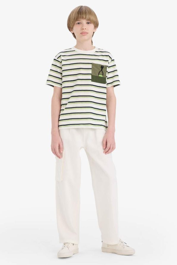 Boys' Striped Pocket Detail Crew Neck Short Sleeve T-Shirt