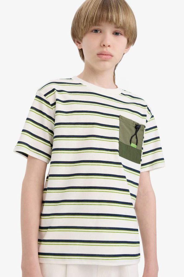 Boys' Striped Pocket Detail Crew Neck Short Sleeve T-Shirt