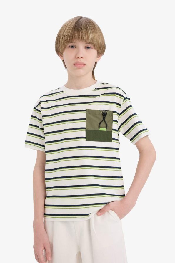 Boys' Striped Pocket Detail Crew Neck Short Sleeve T-Shirt