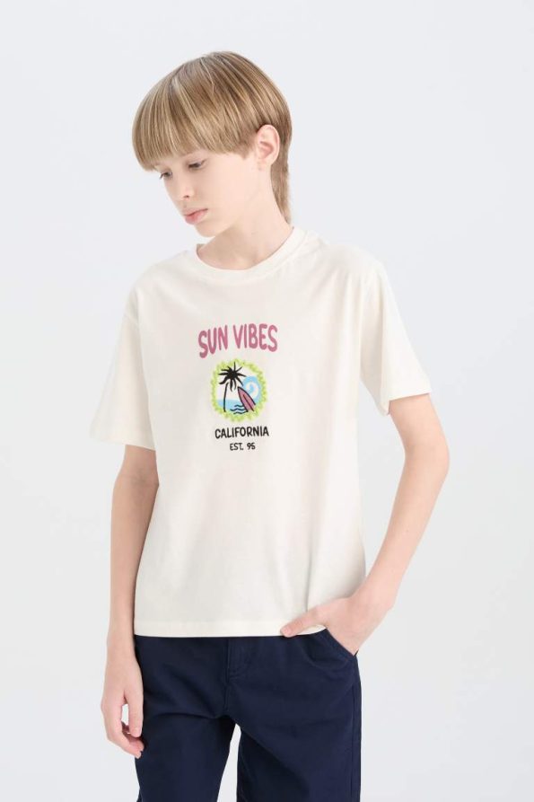 Boys' Short Sleeve Crew Neck T-Shirt with Back Print