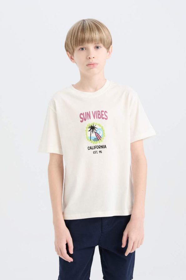 Boys' Short Sleeve Crew Neck T-Shirt with Back Print