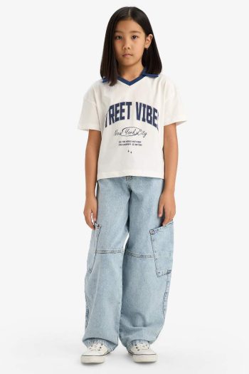 Girls' Boxy Fit Printed Polo Short Sleeve T-Shirt