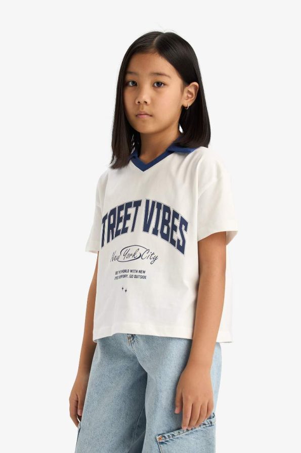 Girls' Boxy Fit Printed Polo Short Sleeve T-Shirt