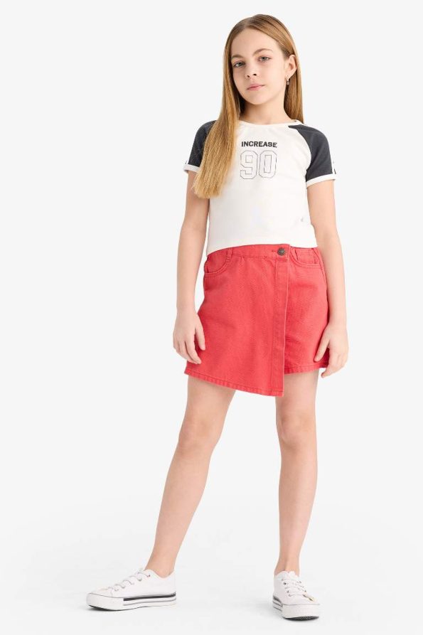 Girls' Printed Ribbed Short Sleeve T-Shirt