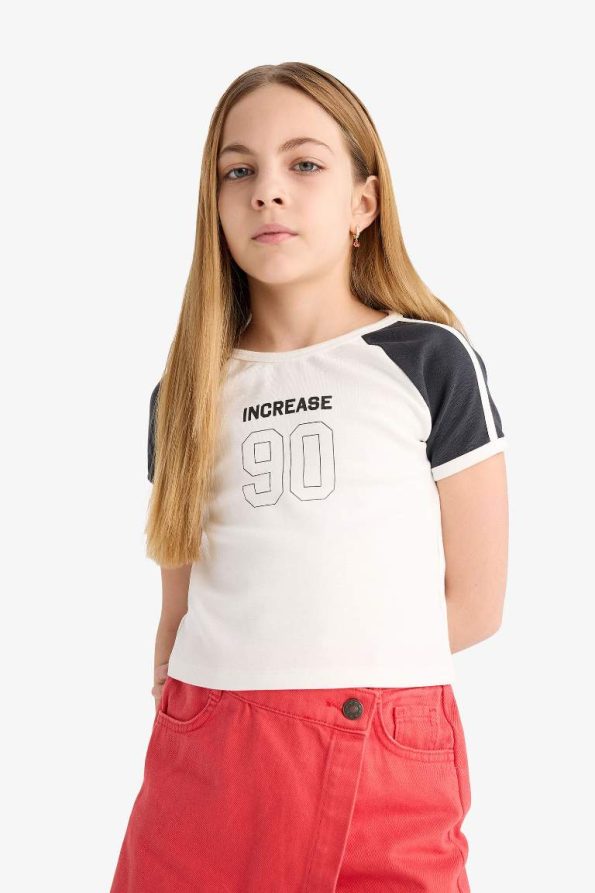 Girls' Printed Ribbed Short Sleeve T-Shirt