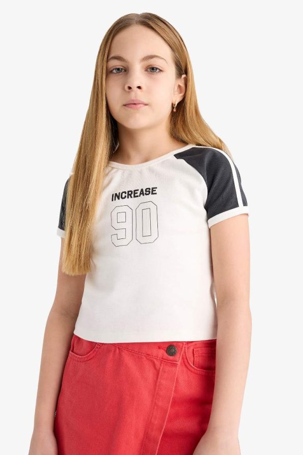Girls' Printed Ribbed Short Sleeve T-Shirt