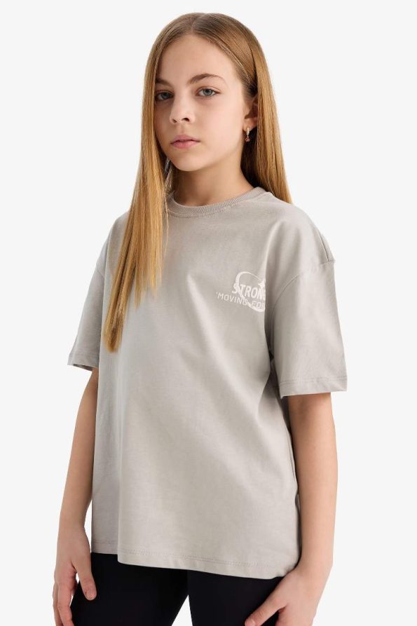 Girls' Oversized Wide Fit Printed Short Sleeve T-Shirt