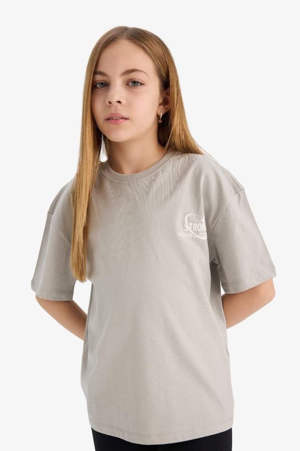 Girls' Oversized Wide Fit Printed Short Sleeve T-Shirt