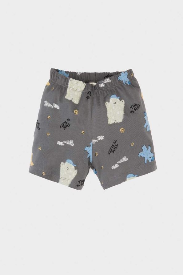 Boys' Short Sleeve Pajama Set with Patterned Cotton Top and Elastic Waist Shorts