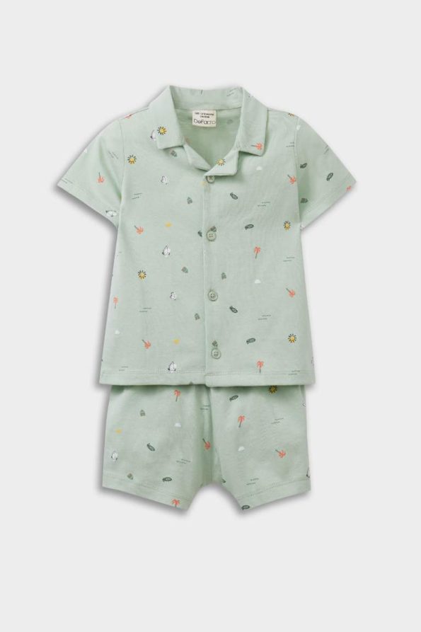 Boys' Short Sleeve Cotton Pajama Set with Ocean Print and Elastic Waist Shorts