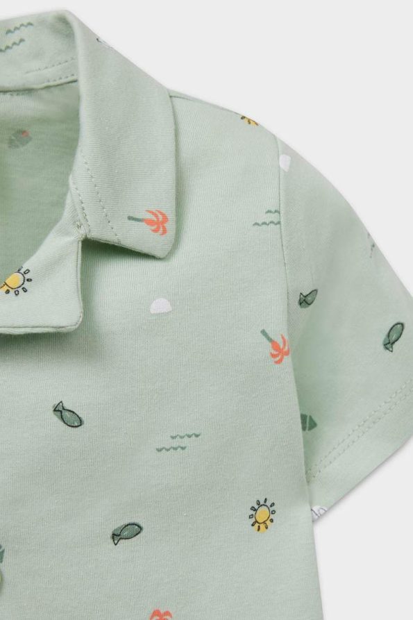 Boys' Short Sleeve Cotton Pajama Set with Ocean Print and Elastic Waist Shorts