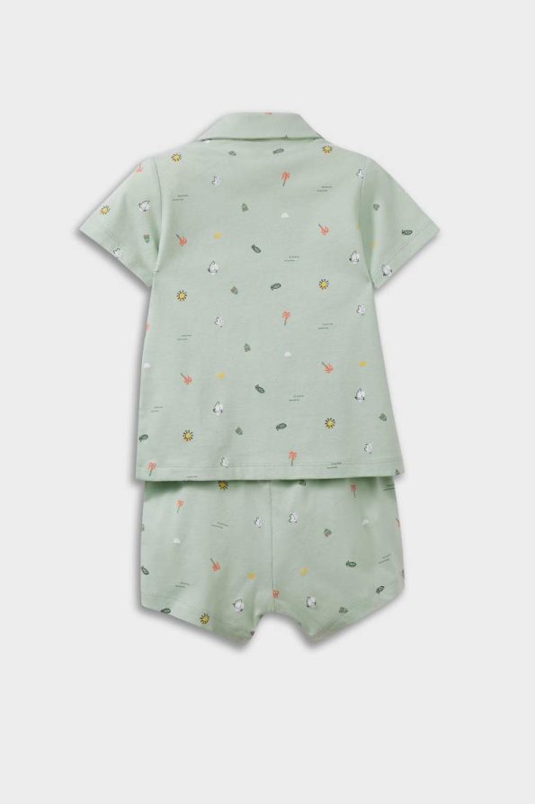 Boys' Short Sleeve Cotton Pajama Set with Ocean Print and Elastic Waist Shorts