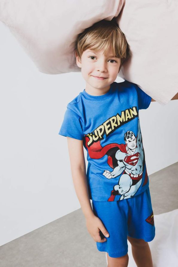 Boys' Superman Short Sleeve Pajama Set with Elastic Waist Shorts