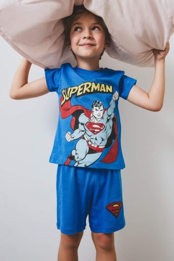Boys' Superman Short Sleeve Pajama Set with Elastic Waist Shorts