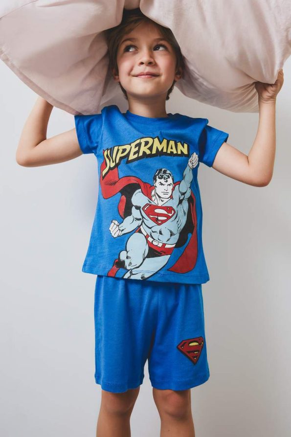 Boys' Superman Short Sleeve Pajama Set with Elastic Waist Shorts