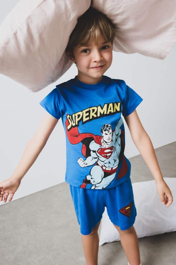 Boys' Superman Short Sleeve Pajama Set with Elastic Waist Shorts