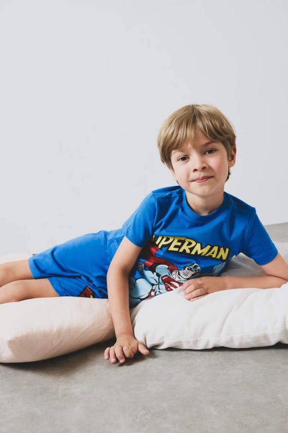 Boys' Superman Short Sleeve Pajama Set with Elastic Waist Shorts