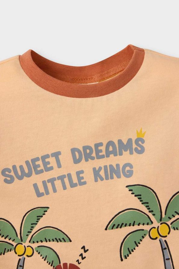 Boys' Lion Print Short Sleeve Pajama Set with Elastic Waist Shorts