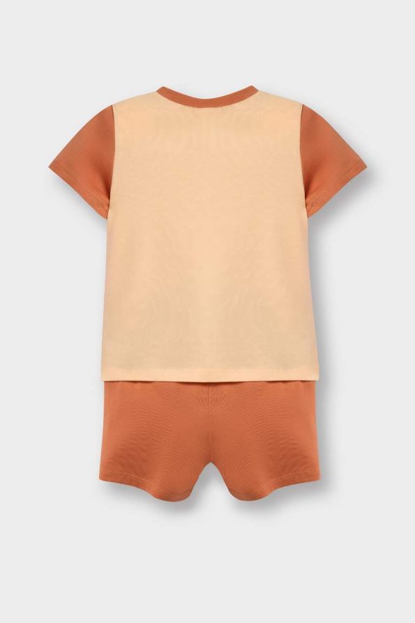Boys' Lion Print Short Sleeve Pajama Set with Elastic Waist Shorts