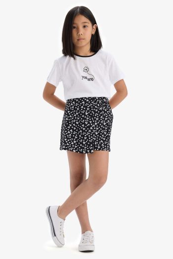 Girls' 2-Piece Set Short Sleeve T-Shirt with Printed Elastic Waist Skirt