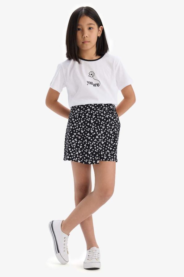 Girls' 2-Piece Set Short Sleeve T-Shirt with Printed Elastic Waist Skirt