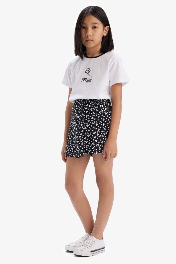 Girls' 2-Piece Set Short Sleeve T-Shirt with Printed Elastic Waist Skirt