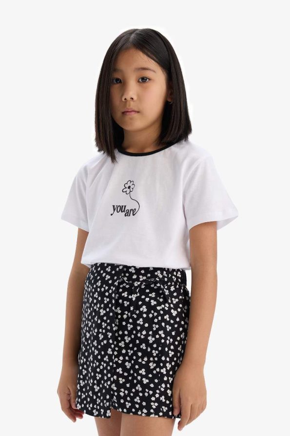 Girls' 2-Piece Set Short Sleeve T-Shirt with Printed Elastic Waist Skirt